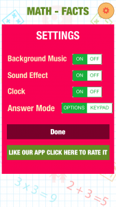 Math Fact Montessori Free iOS App - Settings